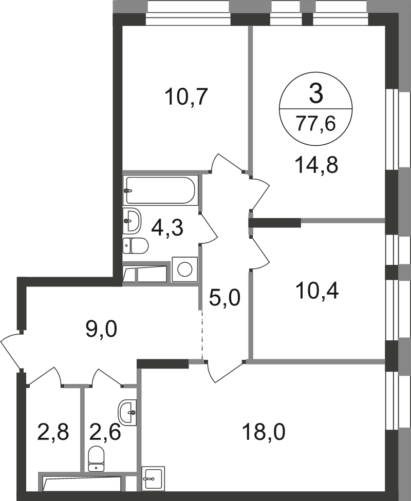 4 ккв (Евро) 77,6 м²