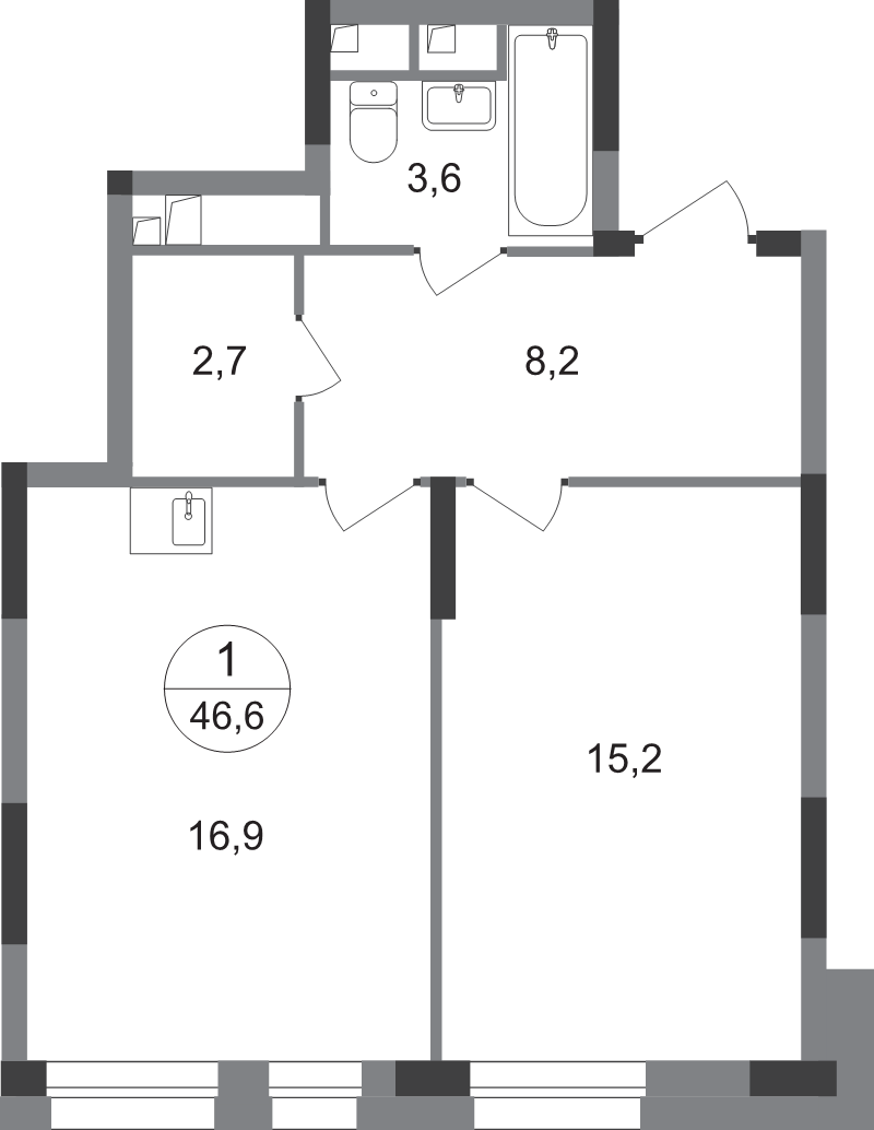 2 ккв (Евро) 46,6 м²