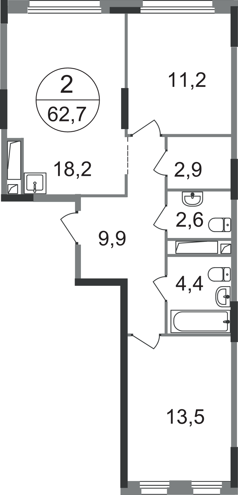 3 ккв (Евро) 62,7 м²