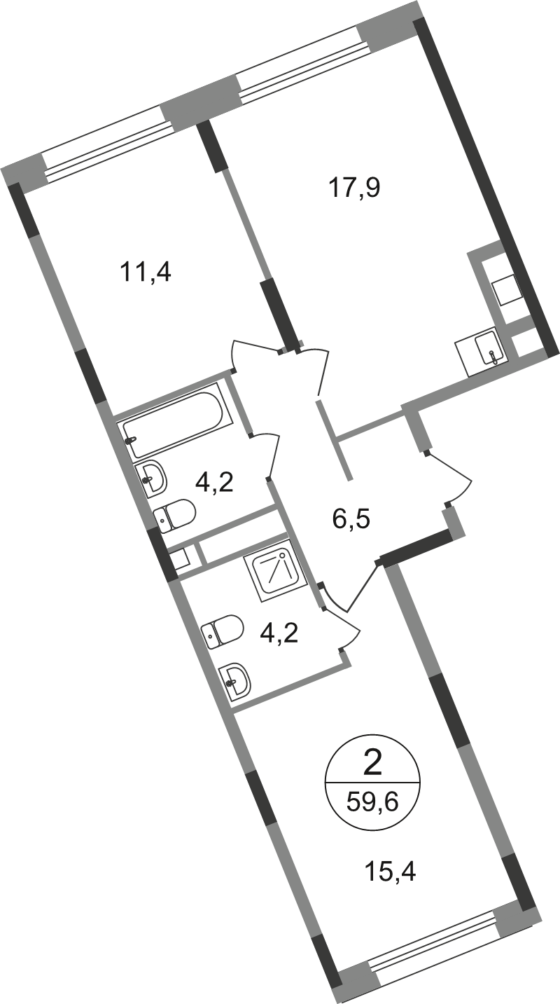 3 ккв (Евро) 59,6 м²