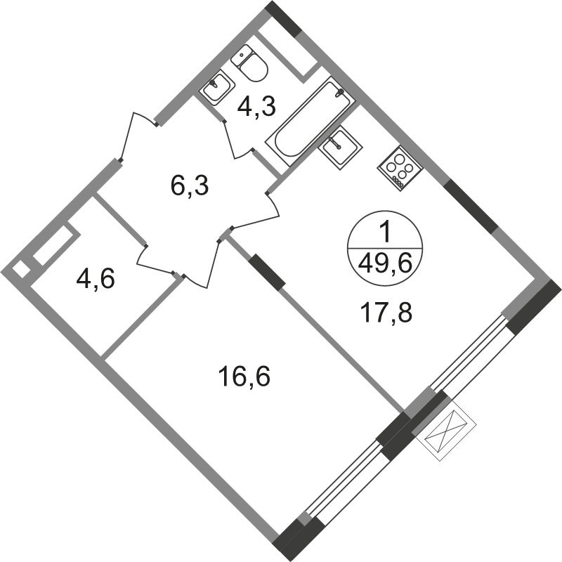 2 ккв (Евро) 49,6 м²