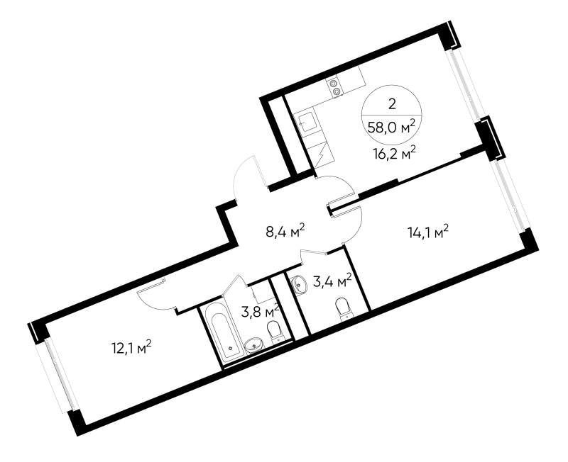 3 ккв (Евро) 58 м²