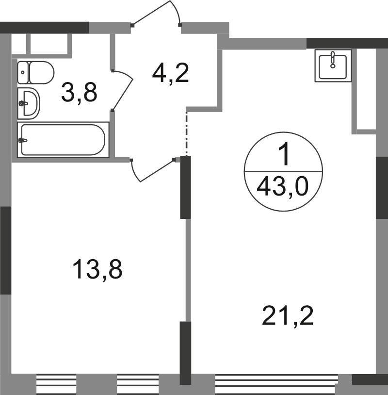 2 ккв (Евро) 43 м²