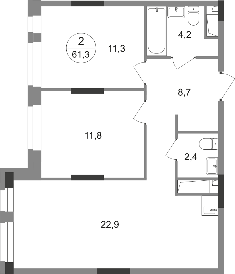 3 ккв (Евро) 61,3 м²