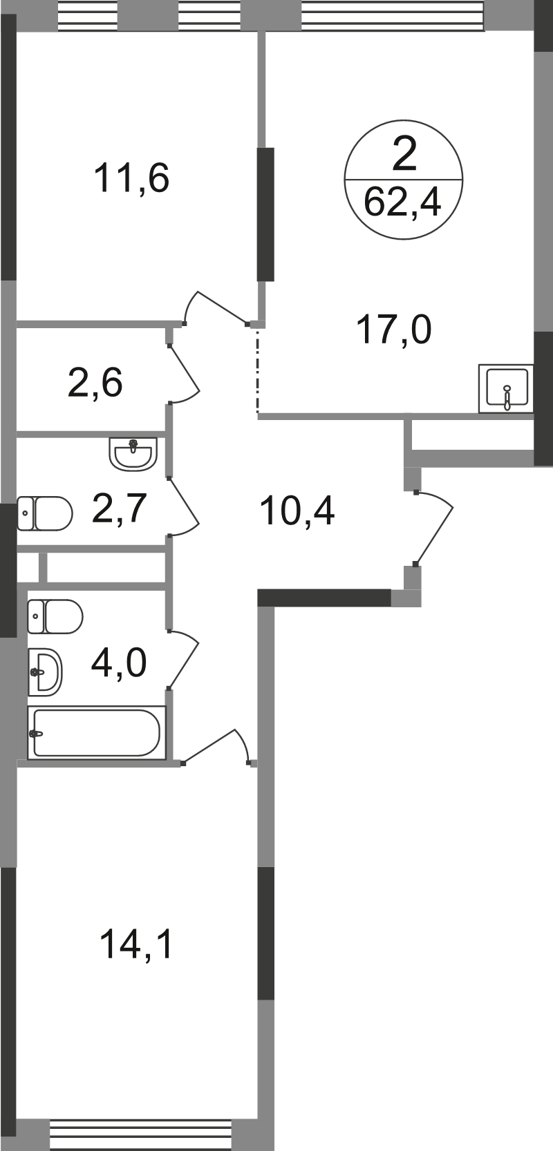 3 ккв (Евро) 62,4 м²