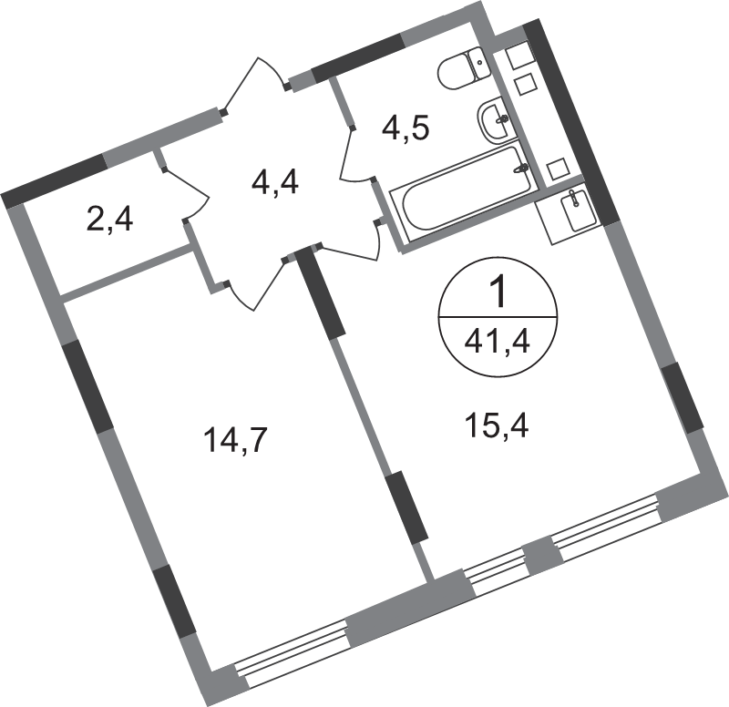 2 ккв (Евро) 41,4 м²