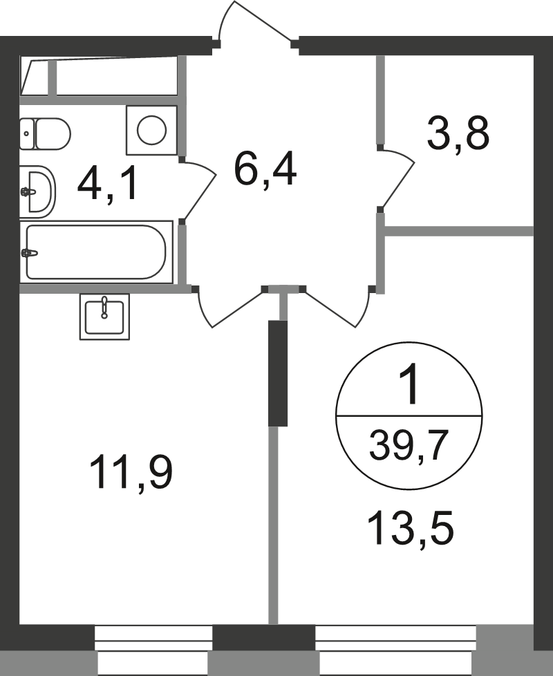 1 ккв 39,7 м²