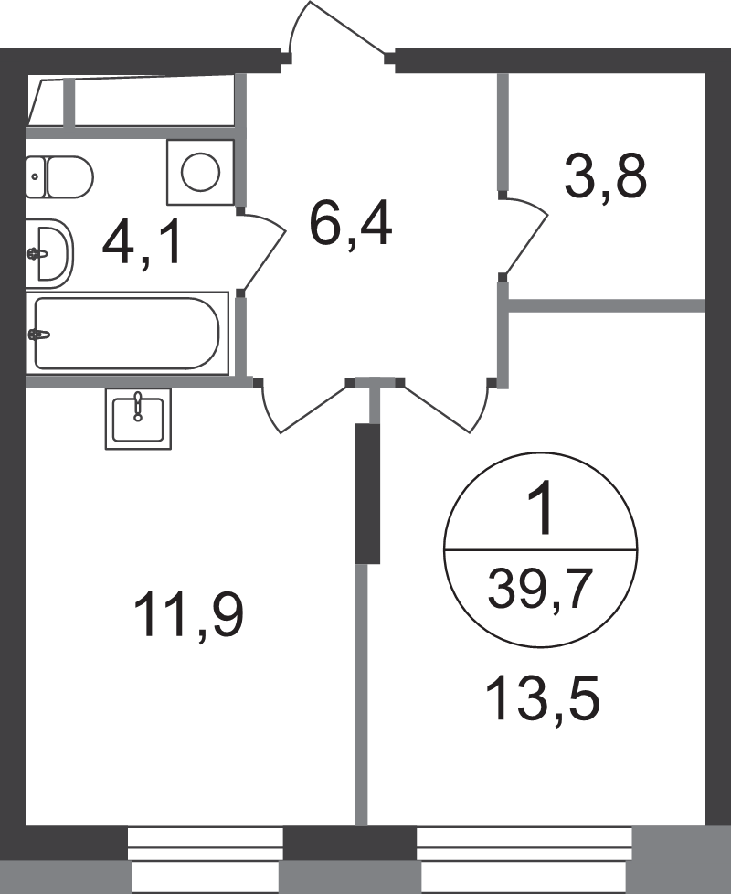 1 ккв 39,7 м²