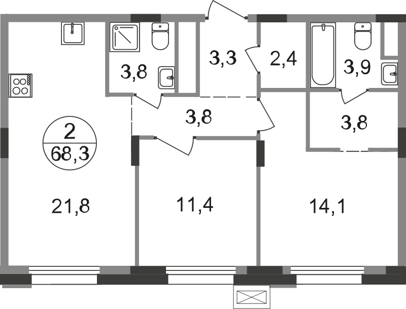 3 ккв (Евро) 68,3 м²