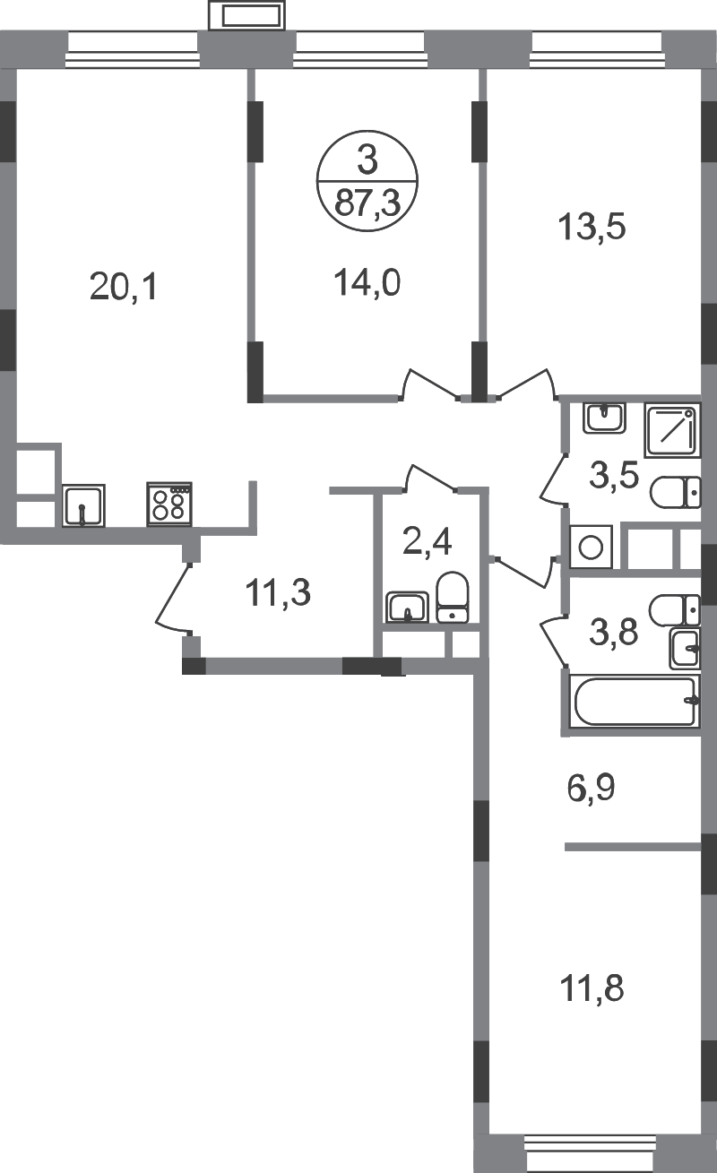 4 ккв (Евро) 87,3 м²