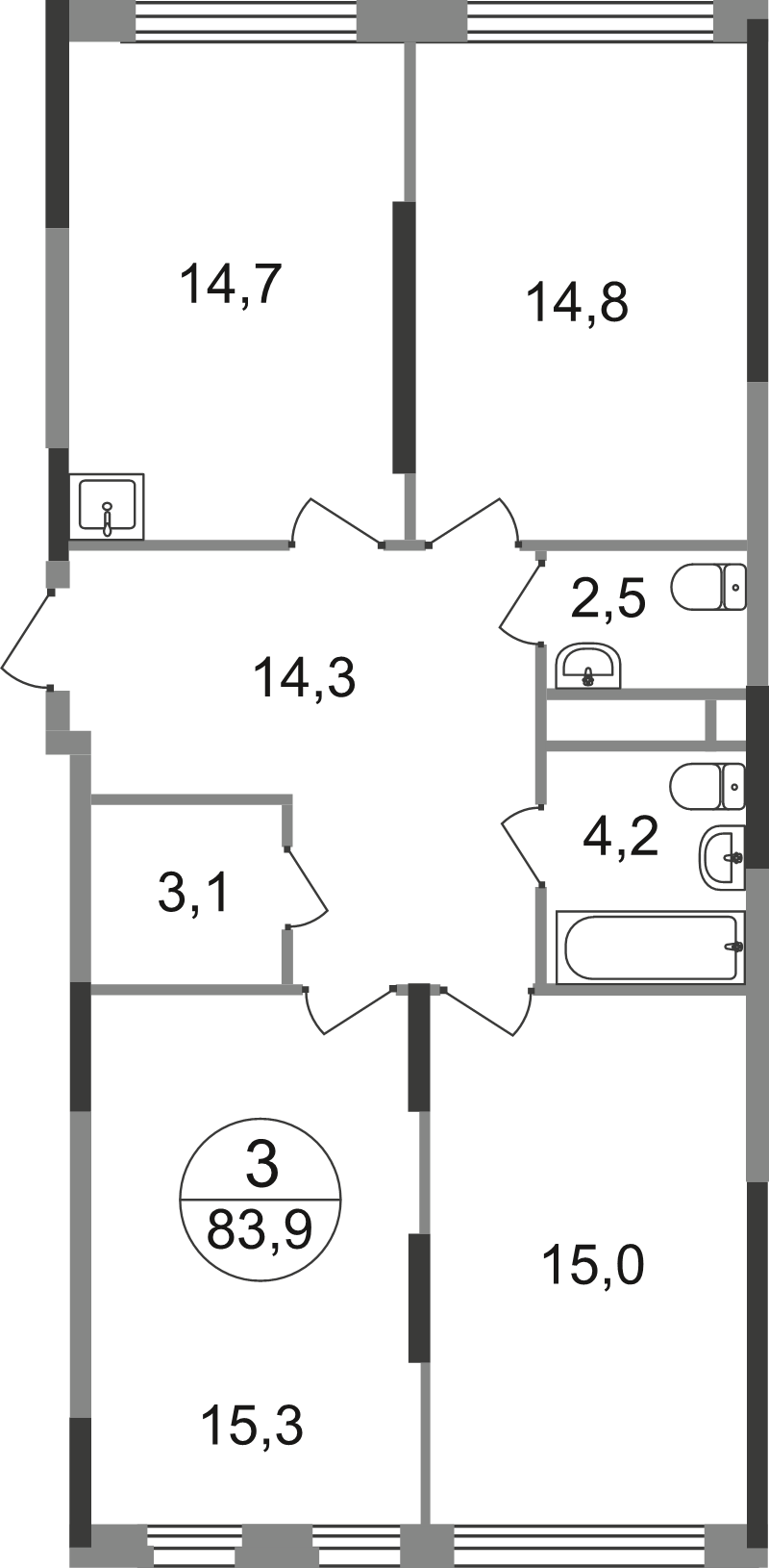 3 ккв 83,9 м²