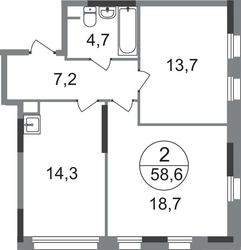 2 ккв 58,6 м²