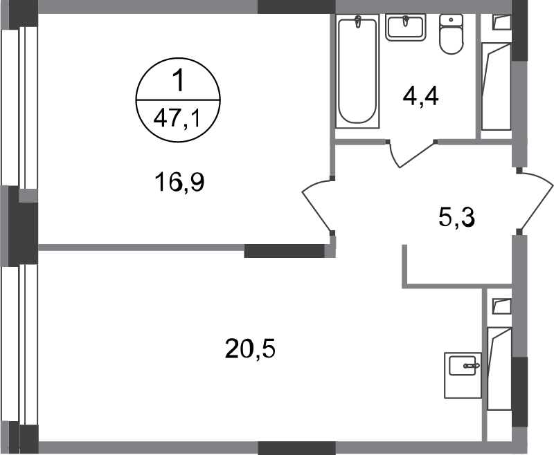 2 ккв (Евро) 47,1 м²
