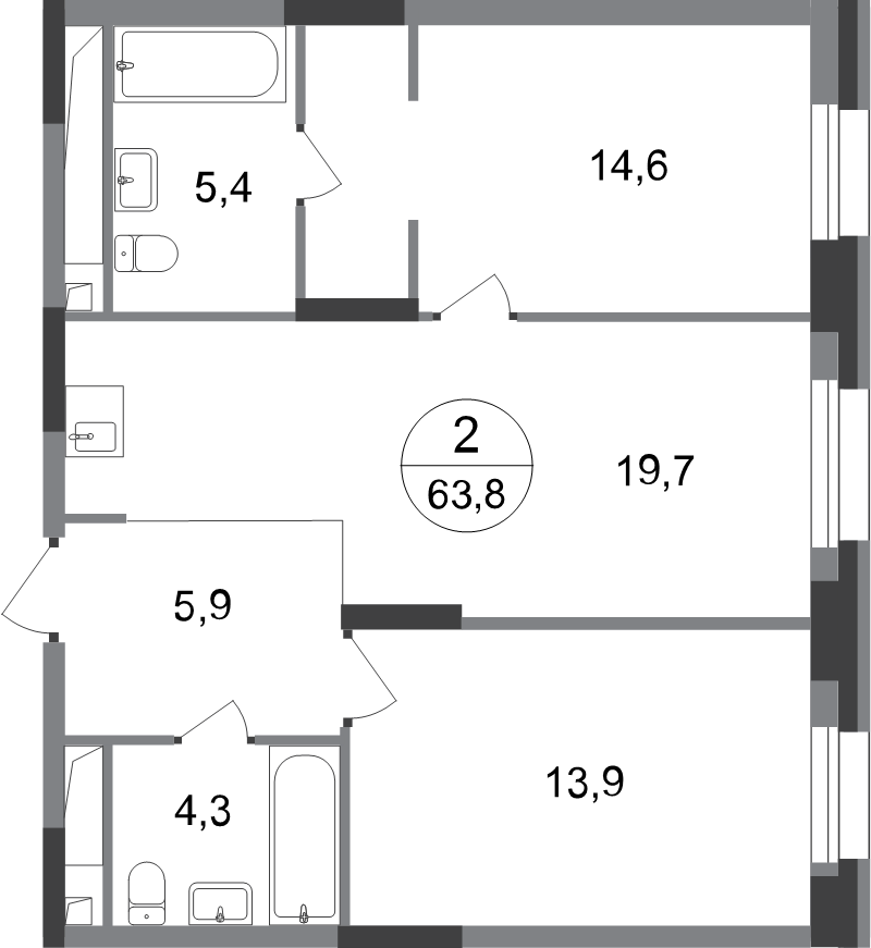 3 ккв (Евро) 63,8 м²