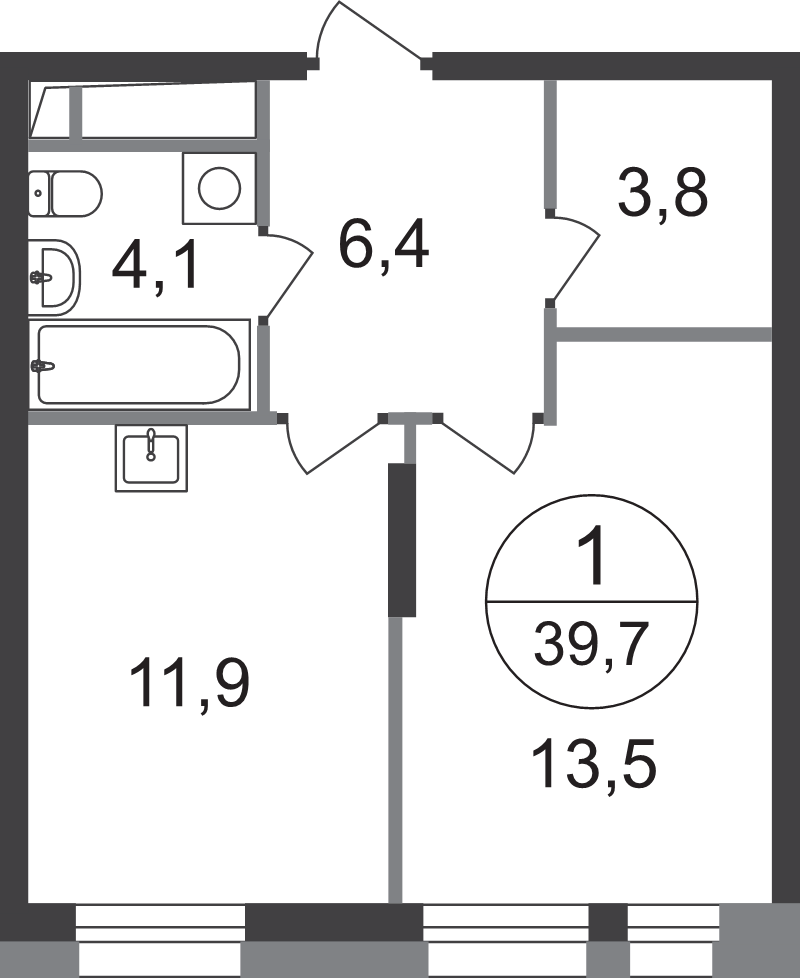 1 ккв 39,7 м²