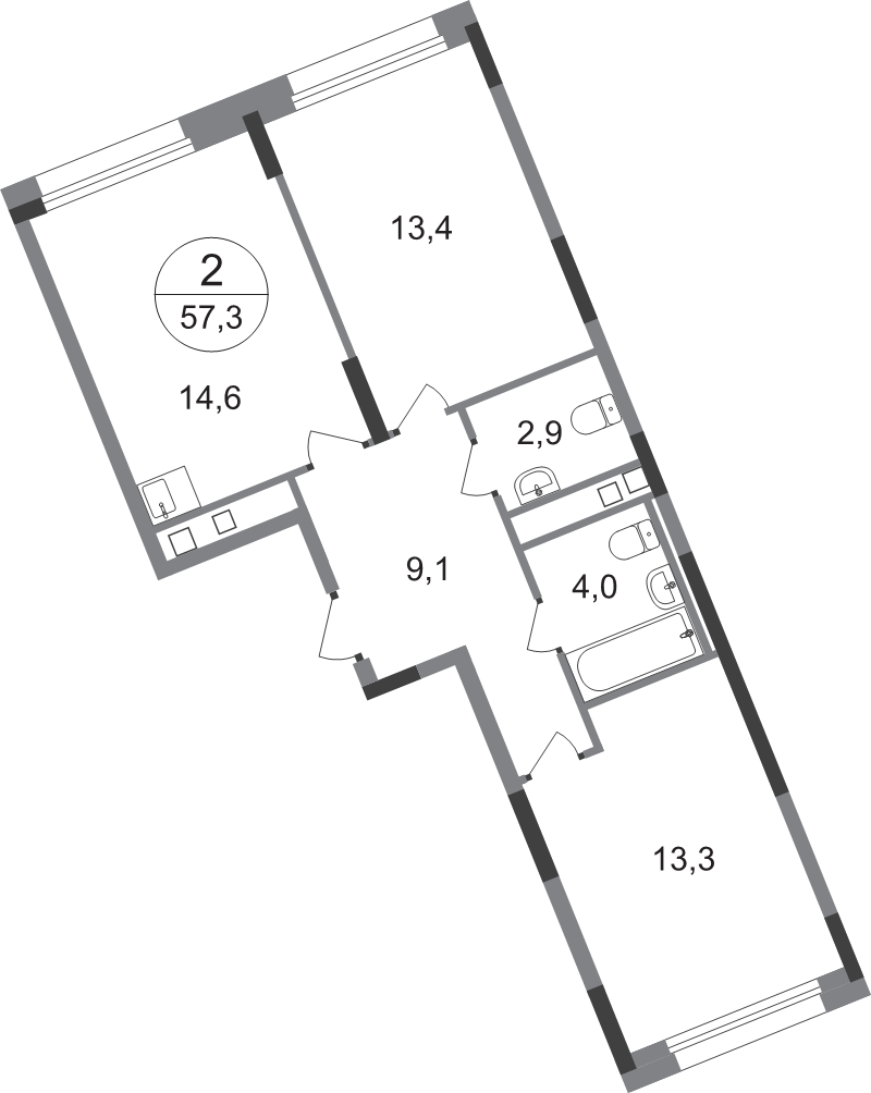 2 ккв 57,3 м²