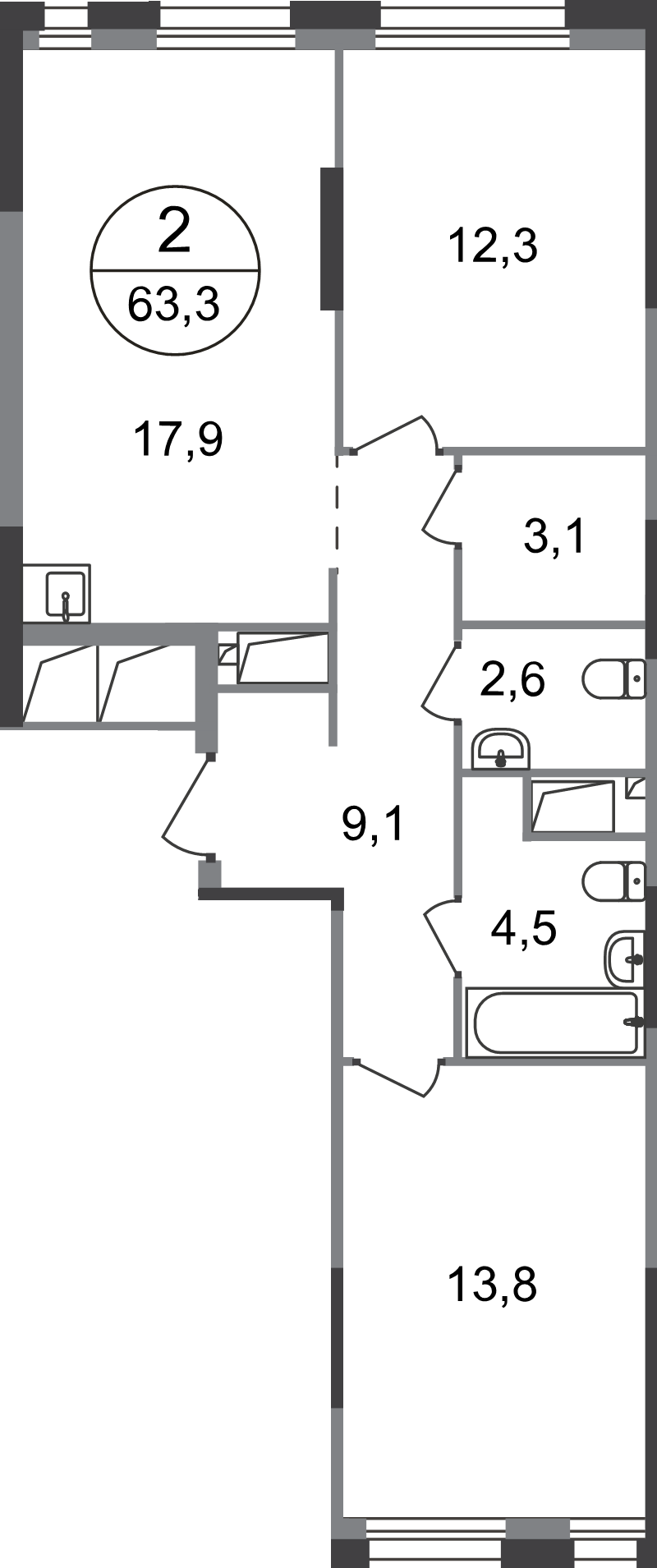 3 ккв (Евро) 63,3 м²