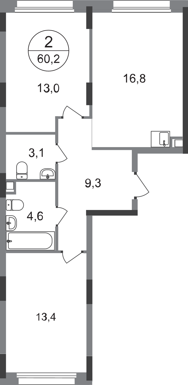 3 ккв (Евро) 60,2 м²