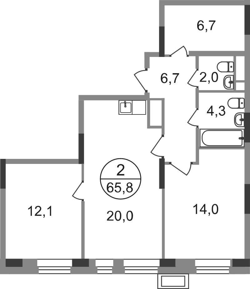 3 ккв (Евро) 65,8 м²