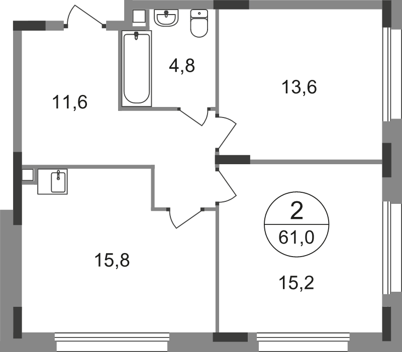 3 ккв (Евро) 61 м²