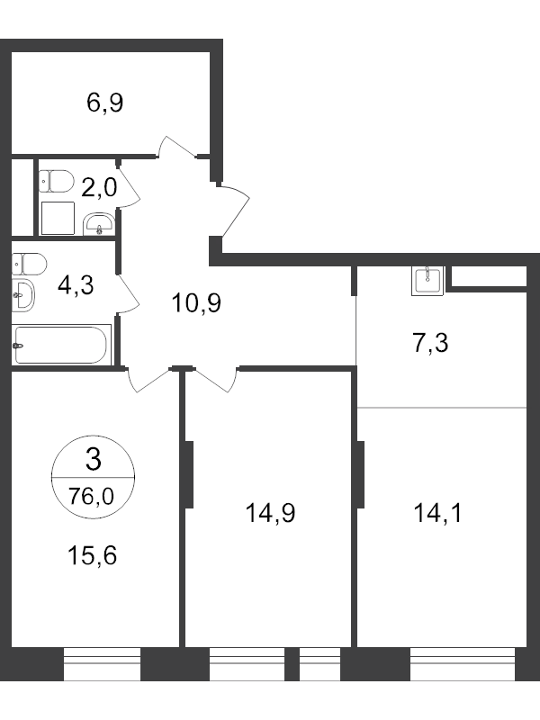 3 ккв (Евро) 72,9 м²