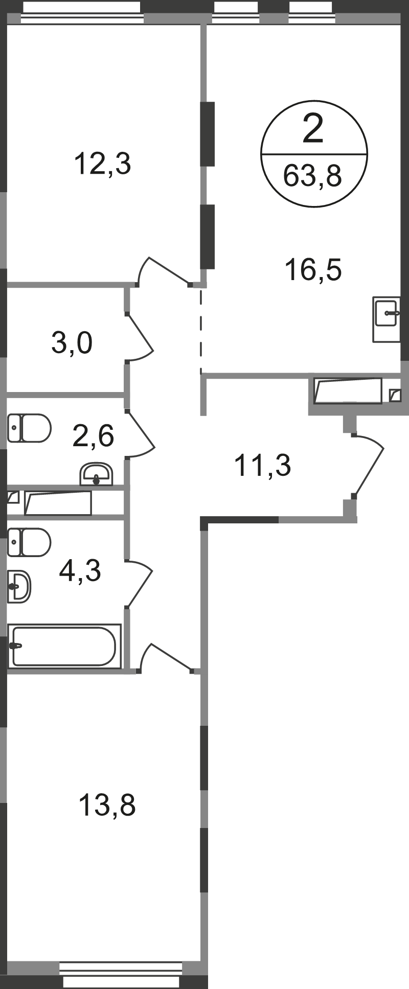 3 ккв (Евро) 63,8 м²