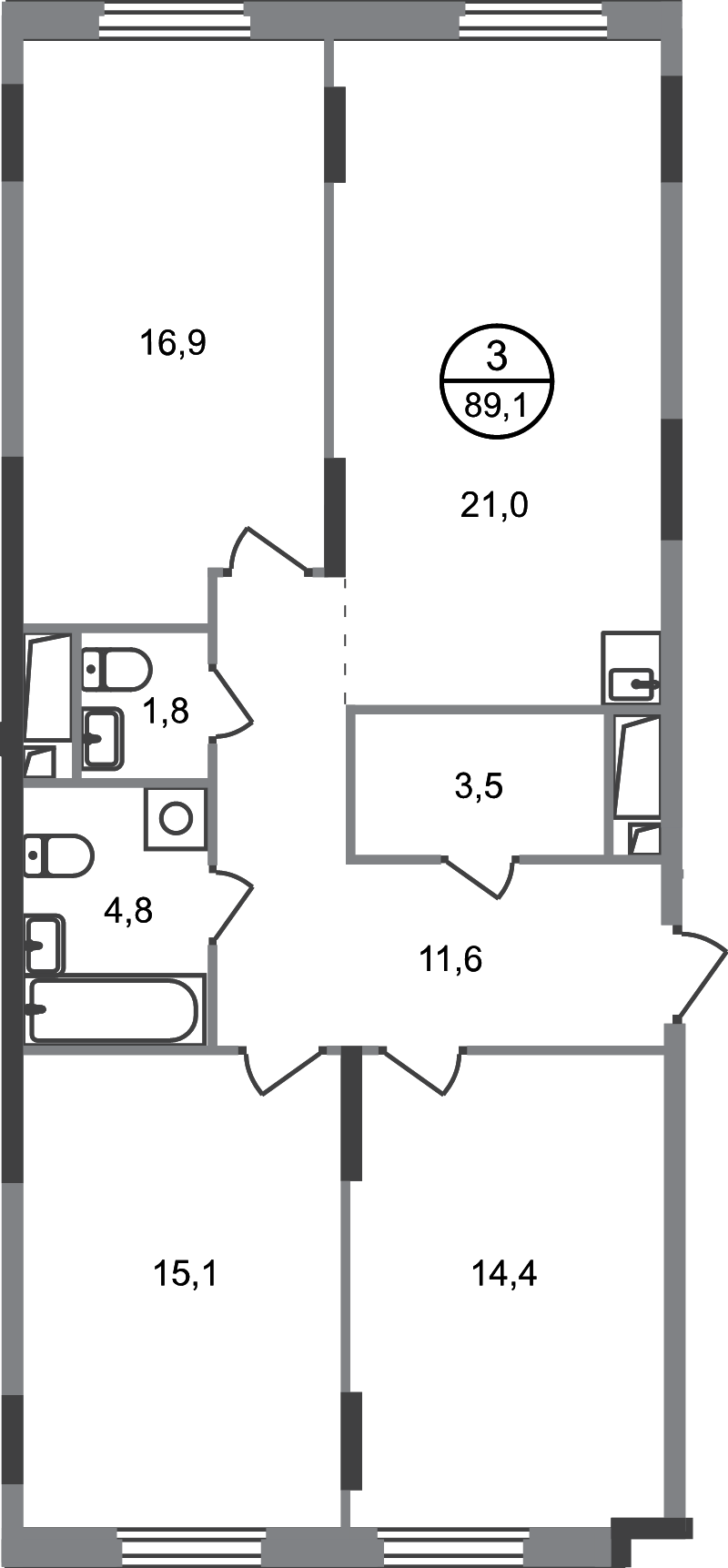 4 ккв (Евро) 89,1 м²
