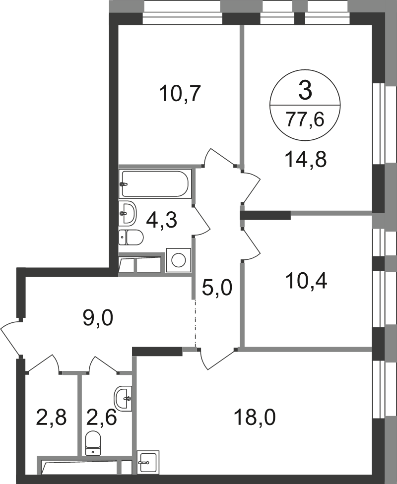 4 ккв (Евро) 77,6 м²