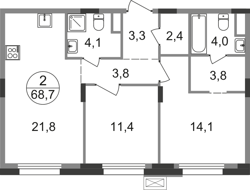 3 ккв (Евро) 68,7 м²