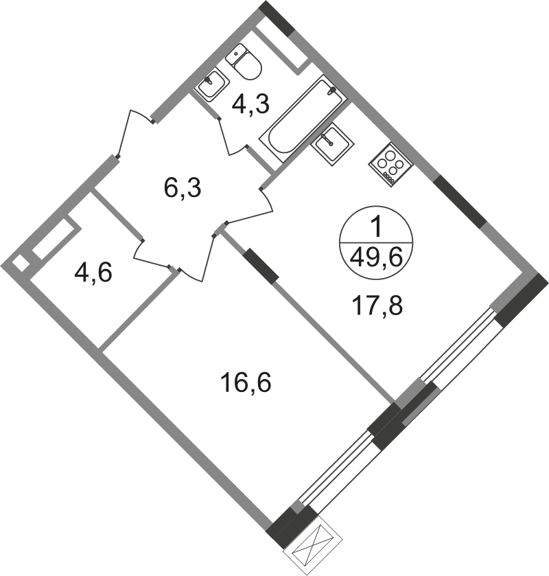 2 ккв (Евро) 49,6 м²