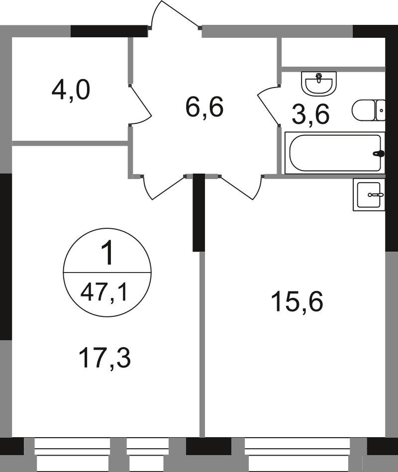 2 ккв (Евро) 47,1 м²