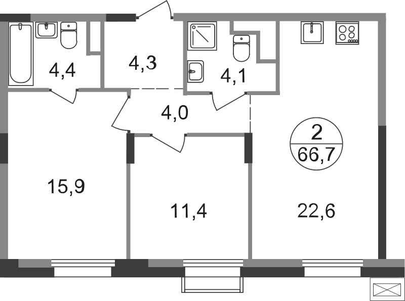 3 ккв (Евро) 66,7 м²