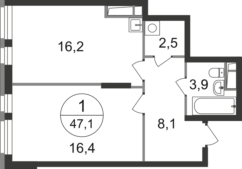 2 ккв (Евро) 47,1 м²