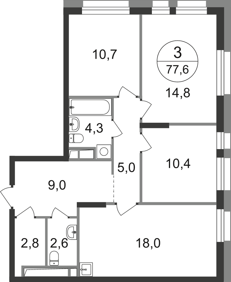4 ккв (Евро) 77,6 м²