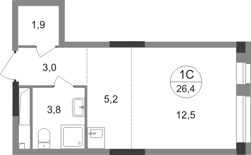 Студия 26,4 м²
