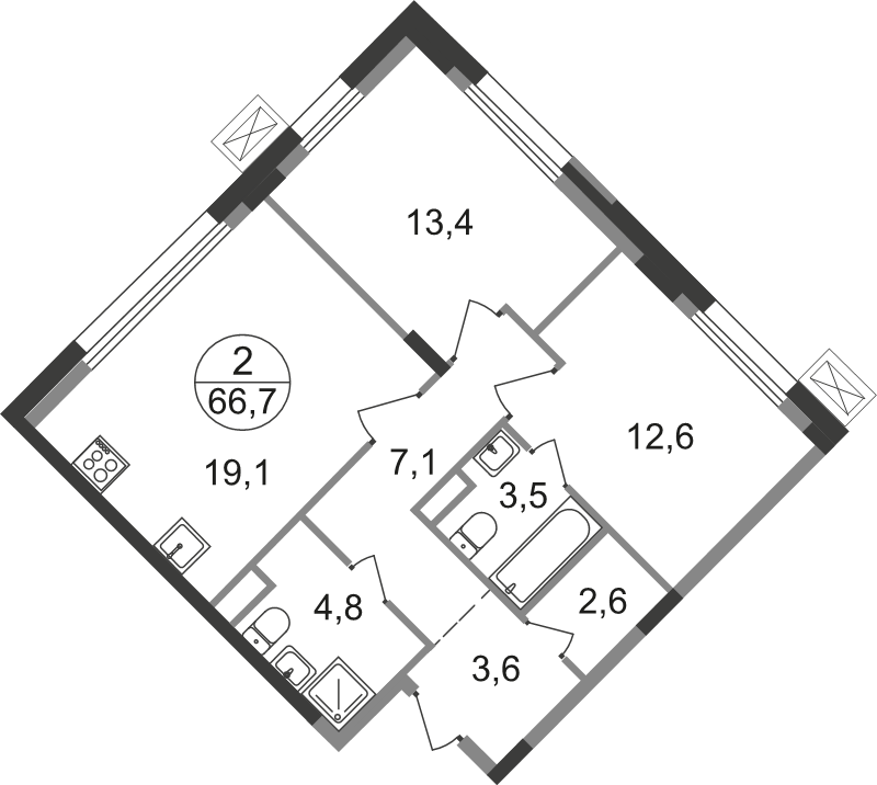 3 ккв (Евро) 66,7 м²