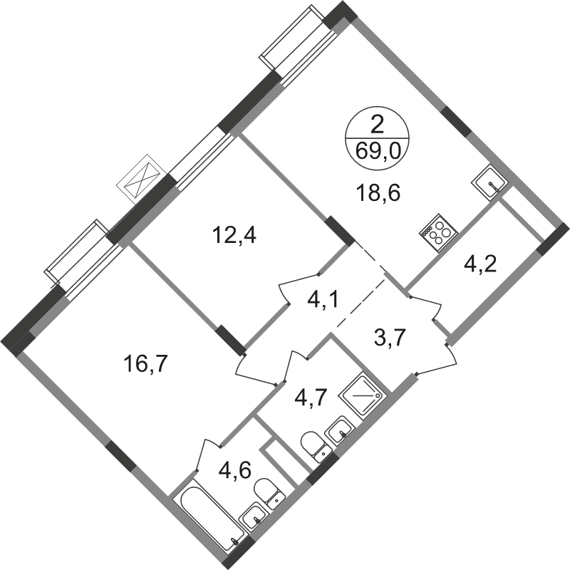 3 ккв (Евро) 69 м²