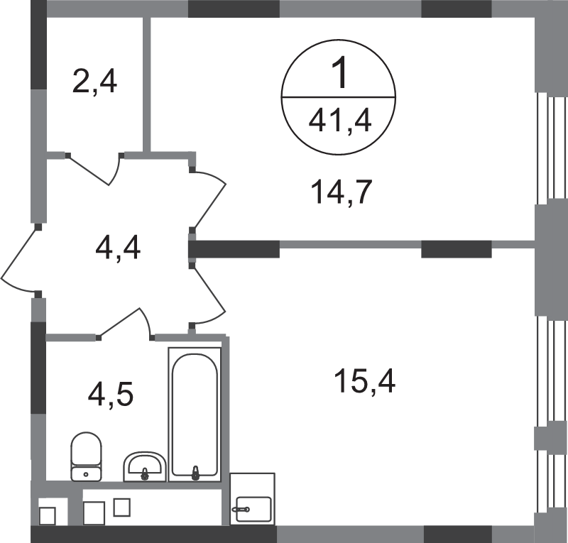 2 ккв (Евро) 41,4 м²