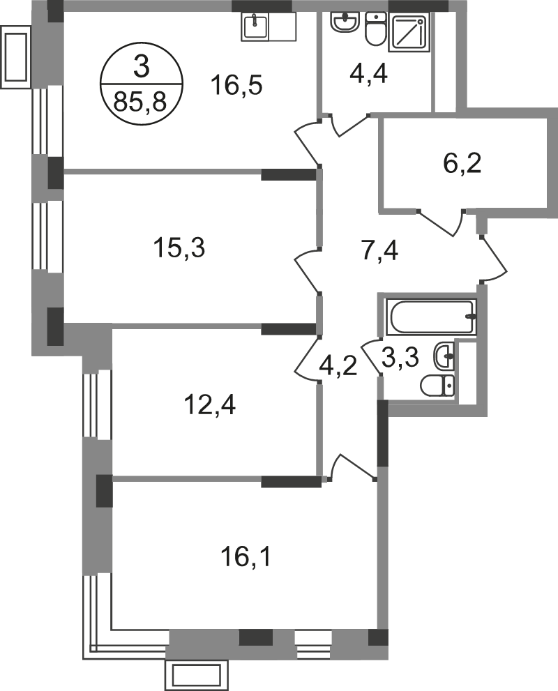 4 ккв (Евро) 85,8 м²