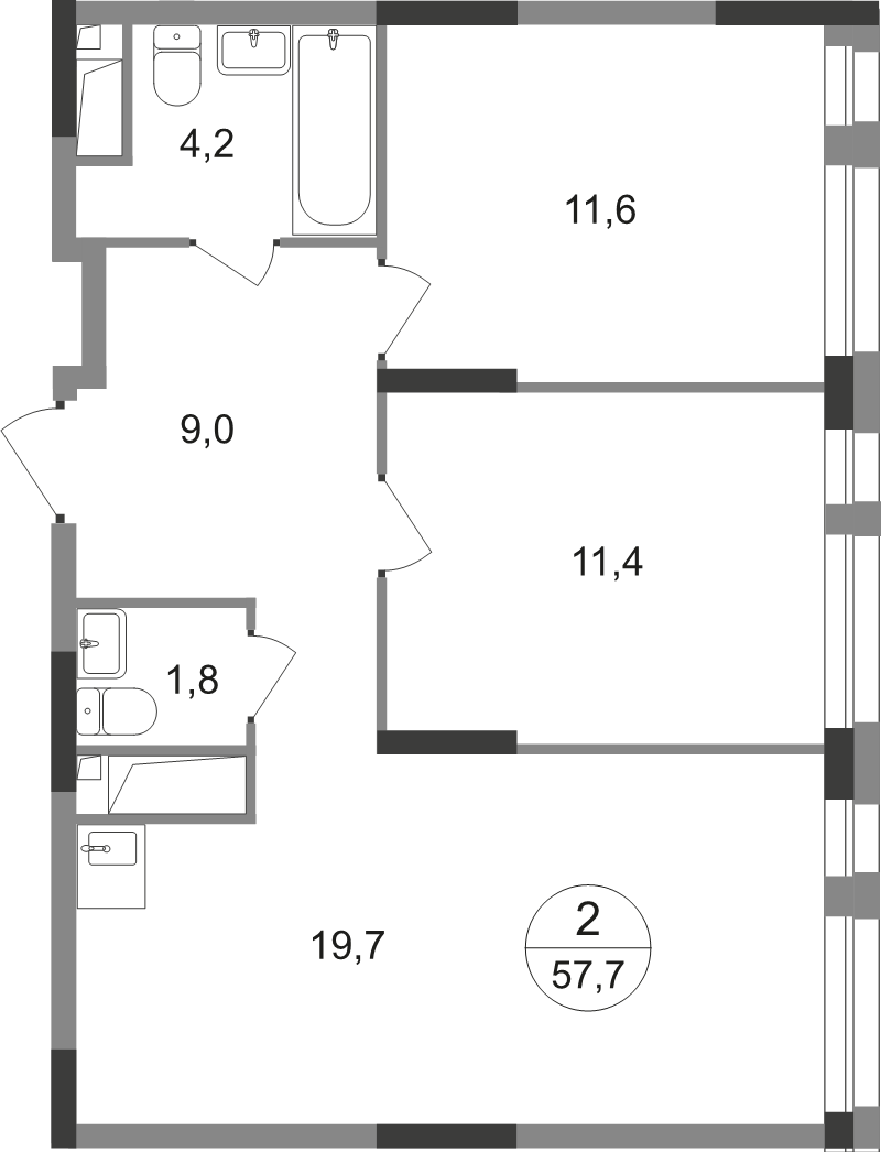 3 ккв (Евро) 57,7 м²