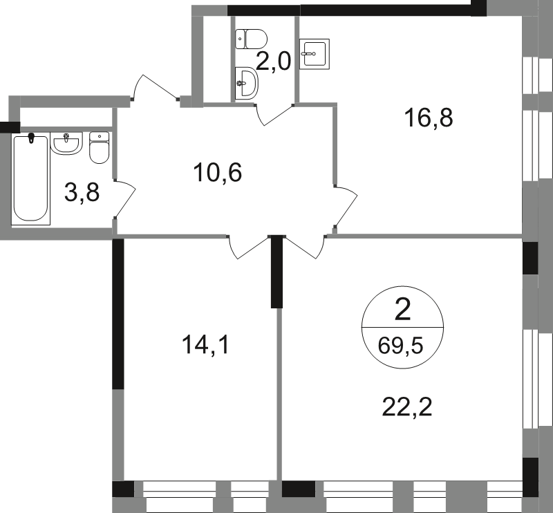 3 ккв (Евро) 69,5 м²