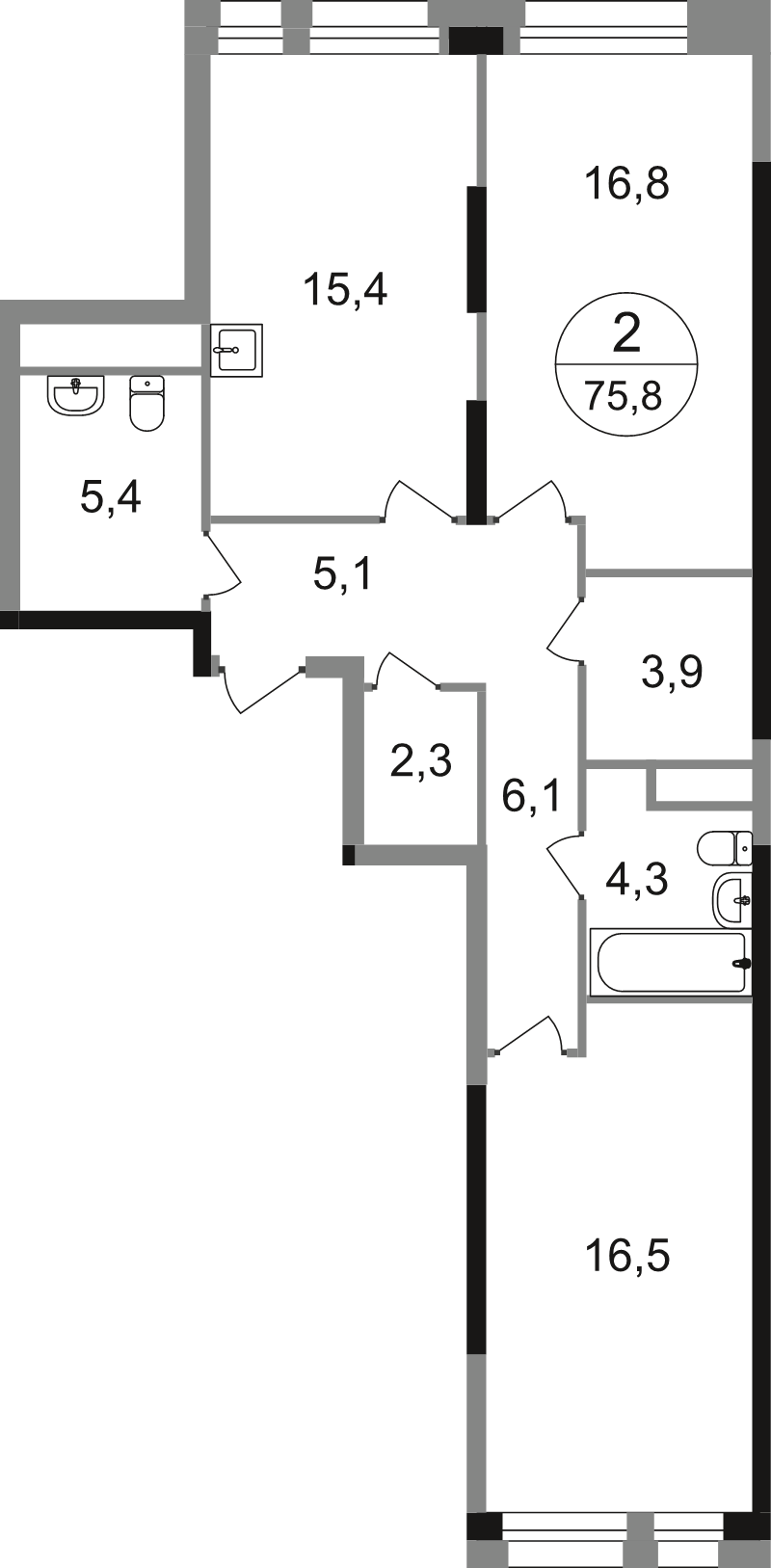 3 ккв (Евро) 76,7 м²