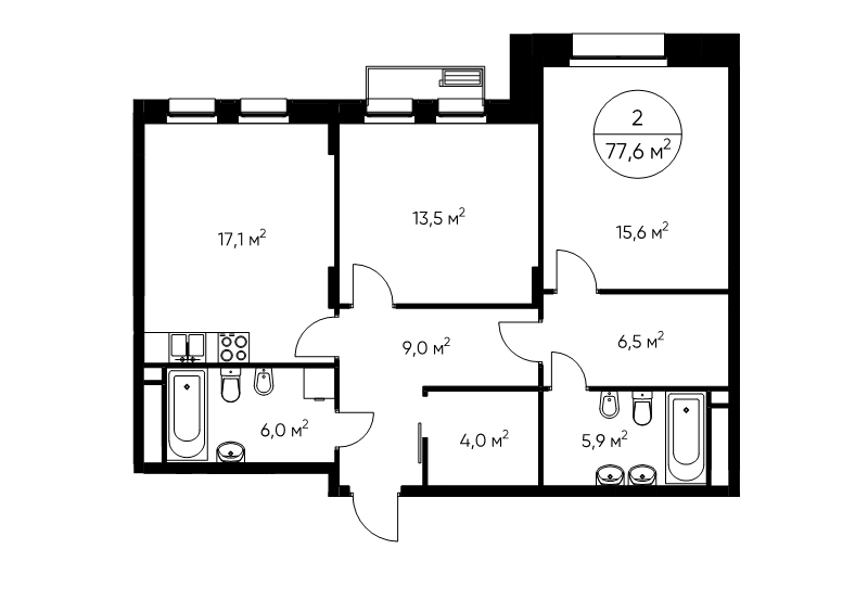 3 ккв (Евро) 77,6 м²