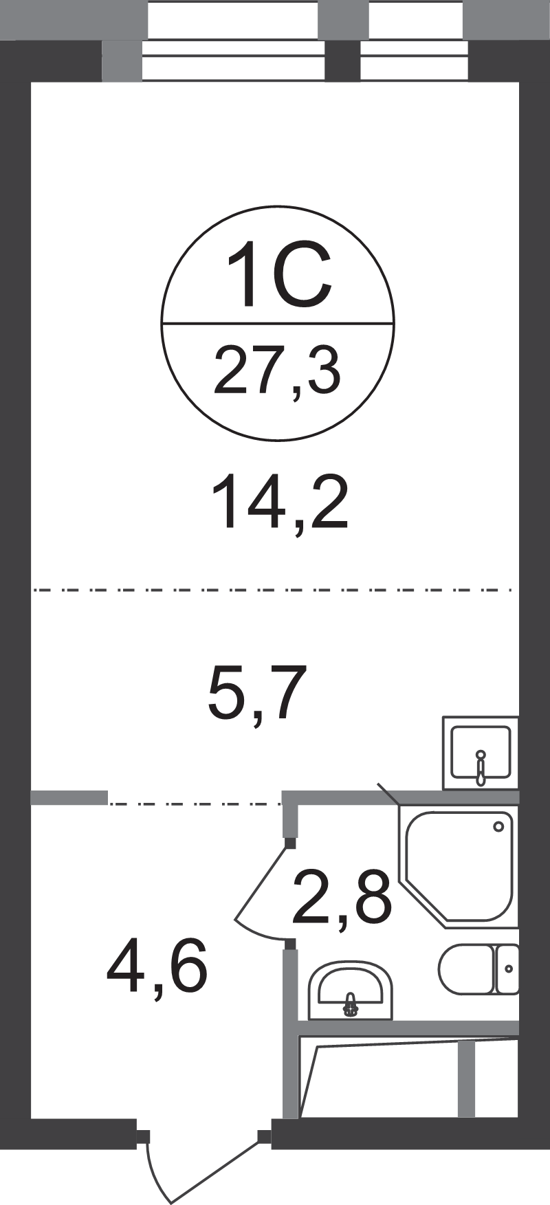 Студия 27,3 м²