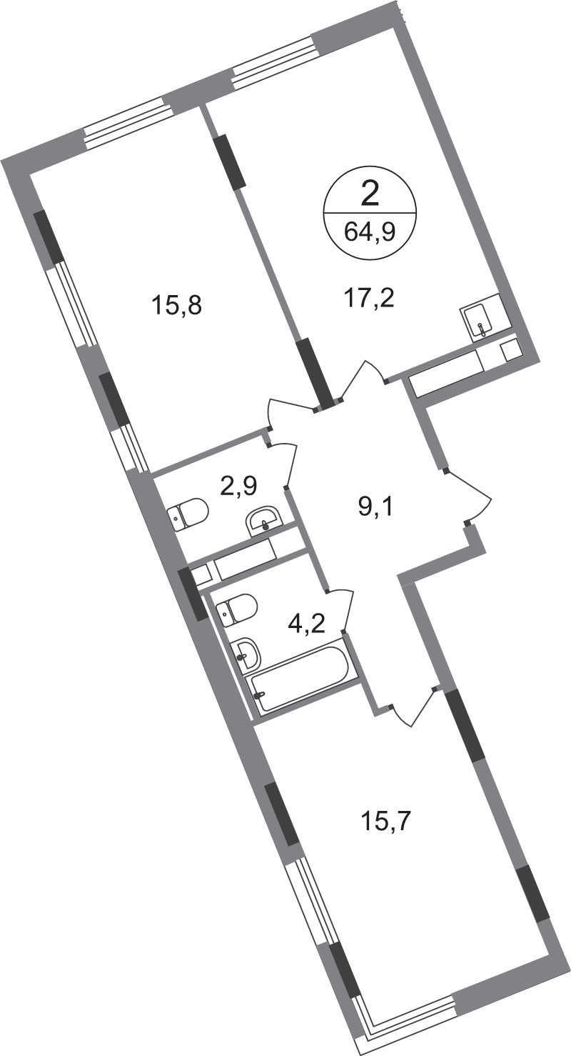 3 ккв (Евро) 64,9 м²