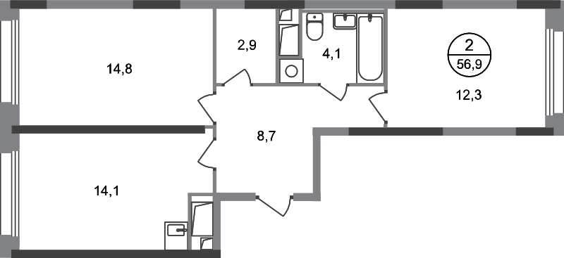 2 ккв 56,9 м²