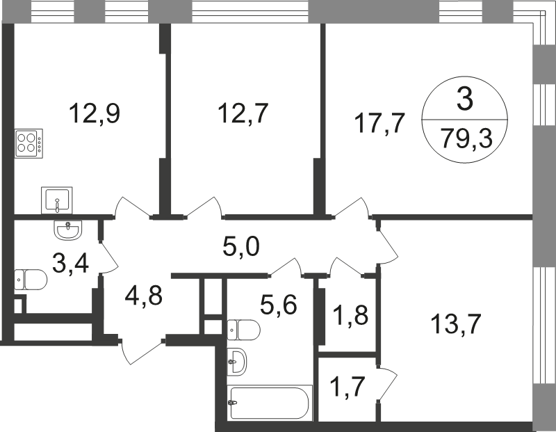 3 ккв 79,8 м²