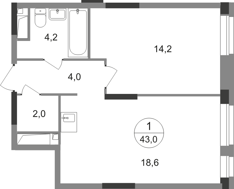 2 ккв (Евро) 43 м²