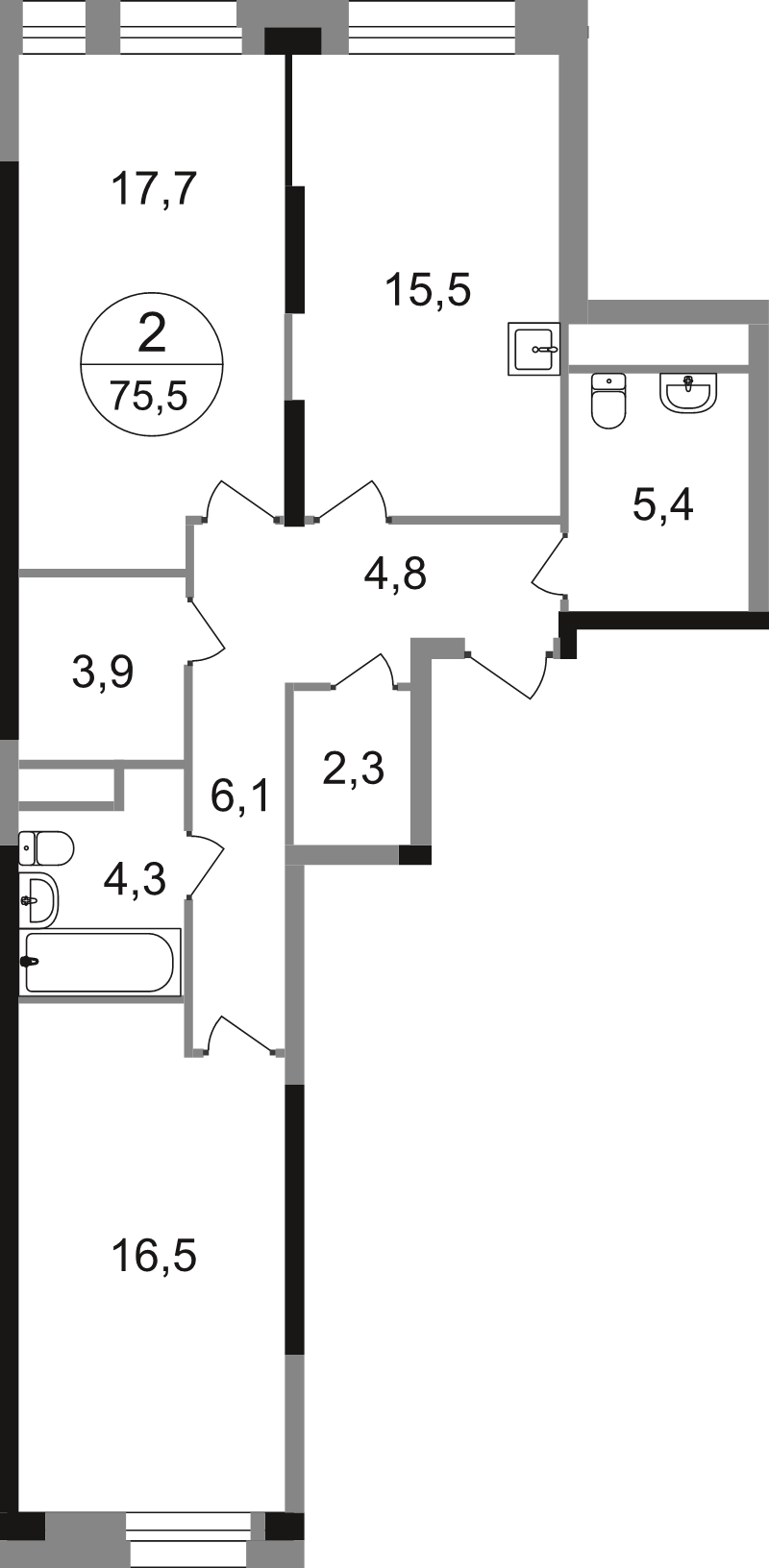 3 ккв (Евро) 76,5 м²