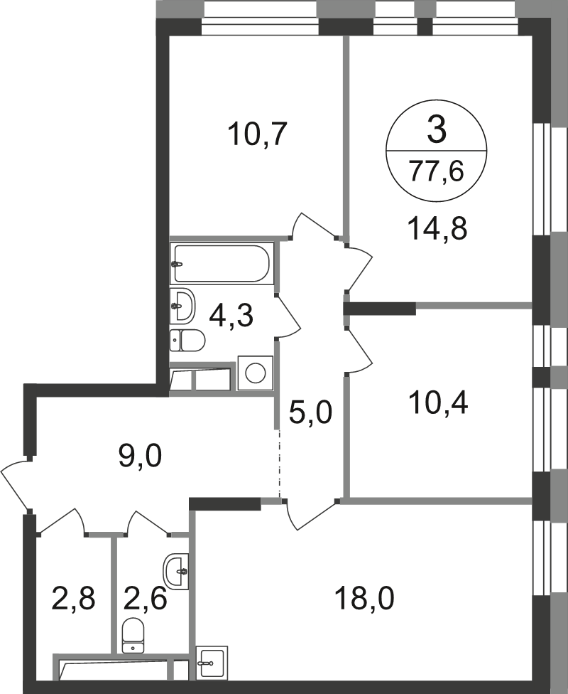4 ккв (Евро) 77,6 м²